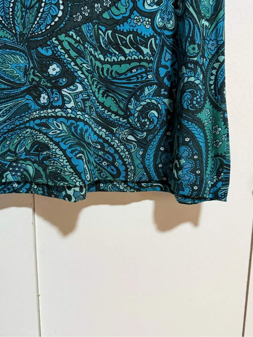 Banana Republic Paisley Shift Dress Teal Blue Long Sleeve Silk Cotton Medium